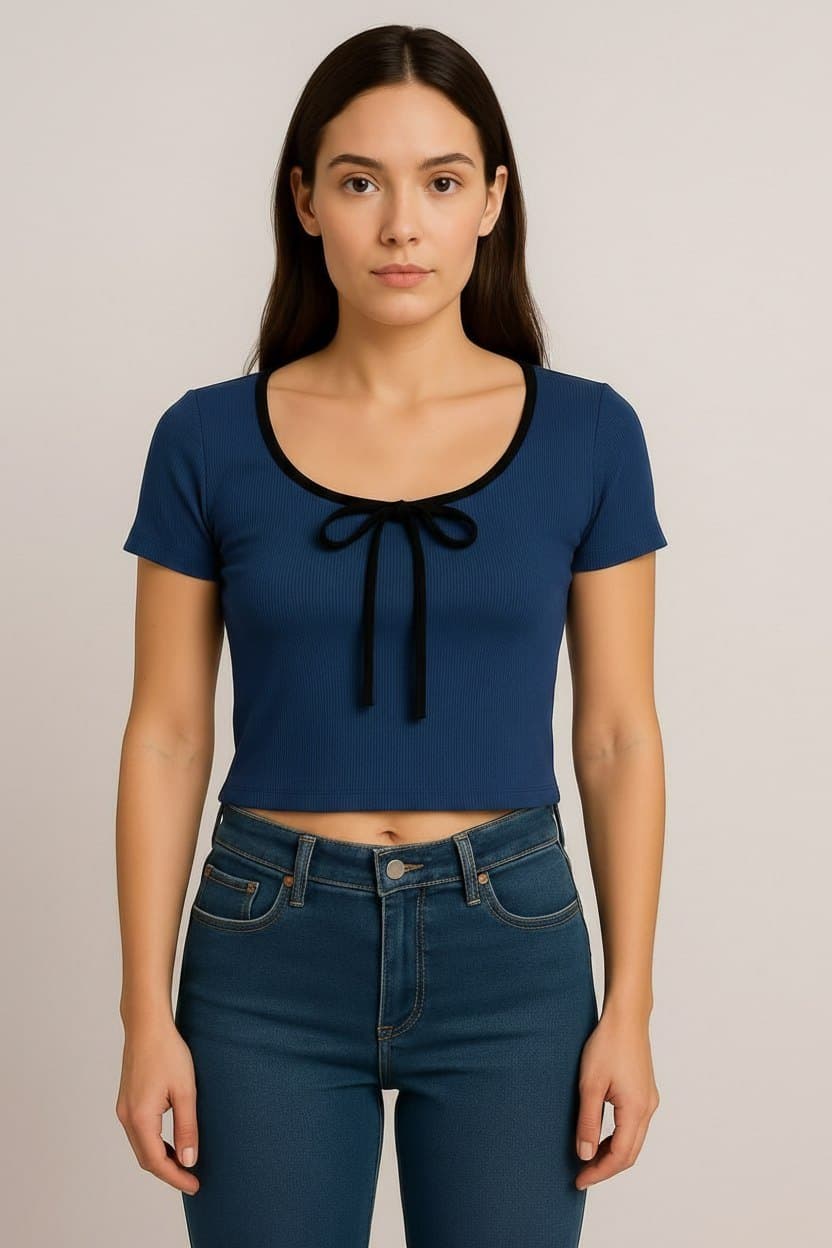 Zaliana Basic Tie Crop Top - Navy