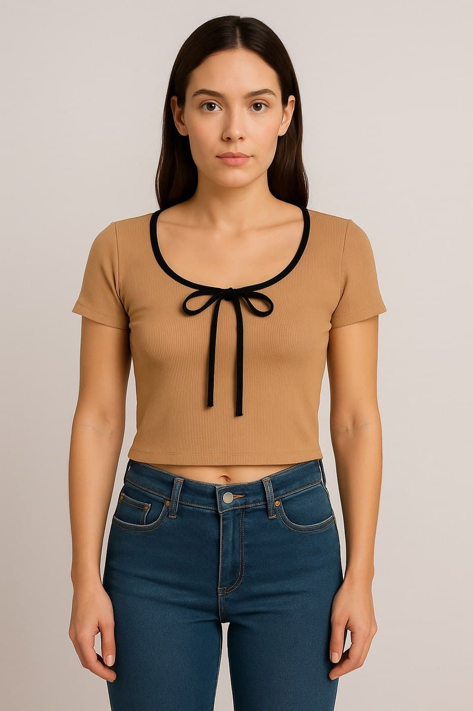 Zaliana Basic Tie Crop Top - Camel