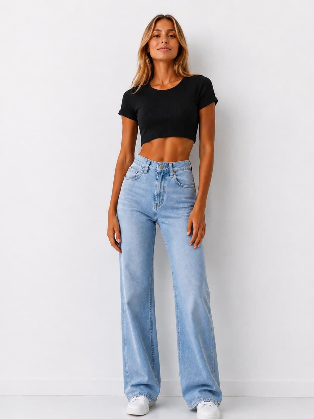 Folded Sleeve Top - Black