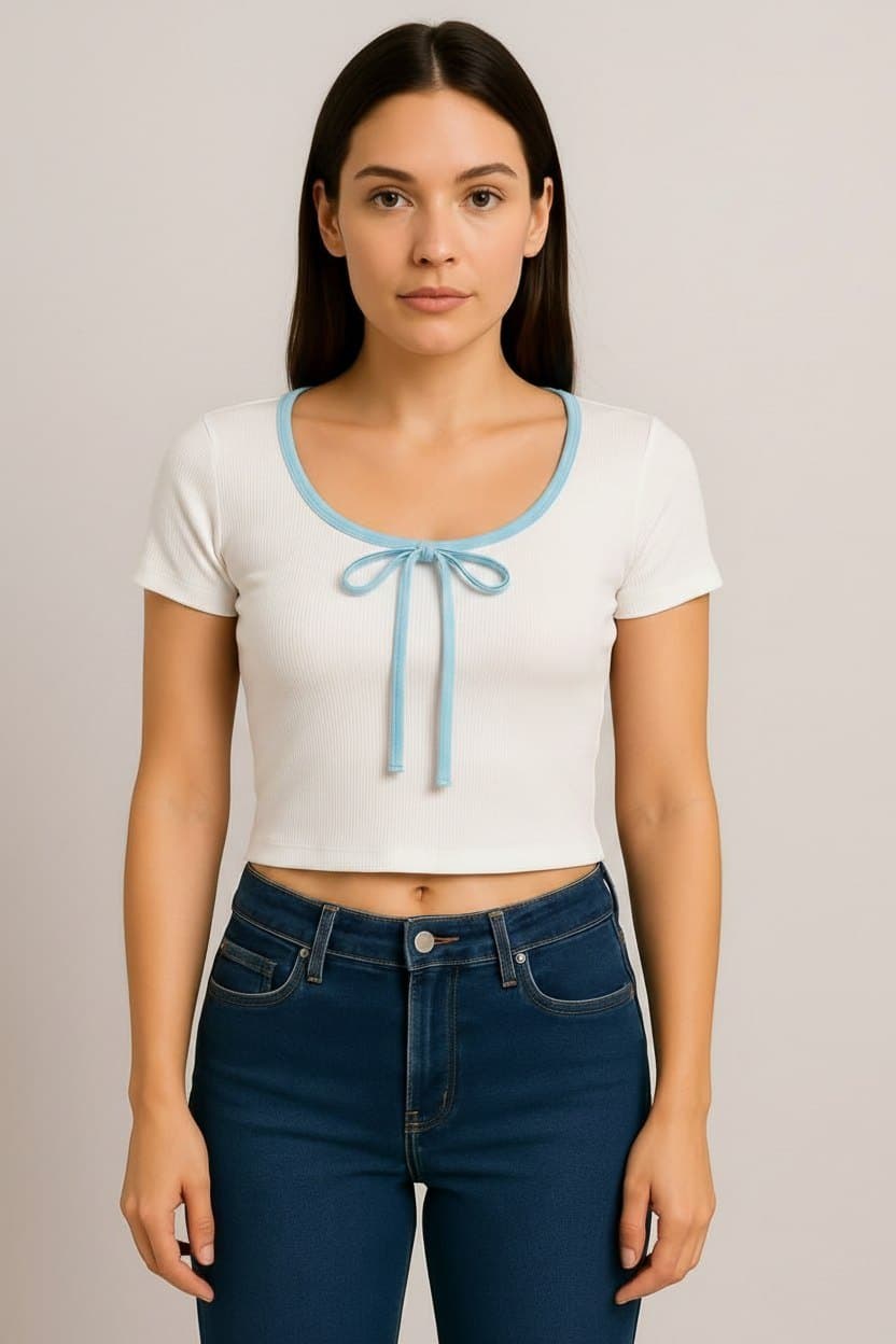 Zaliana Basic Tie Crop Top - Pearl