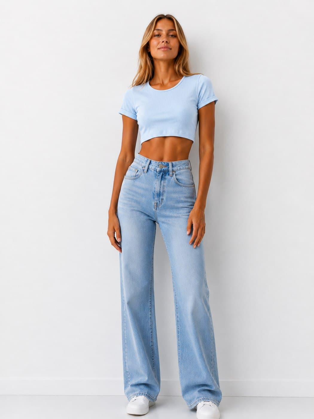 Folded Sleeve Top - Baby Blue