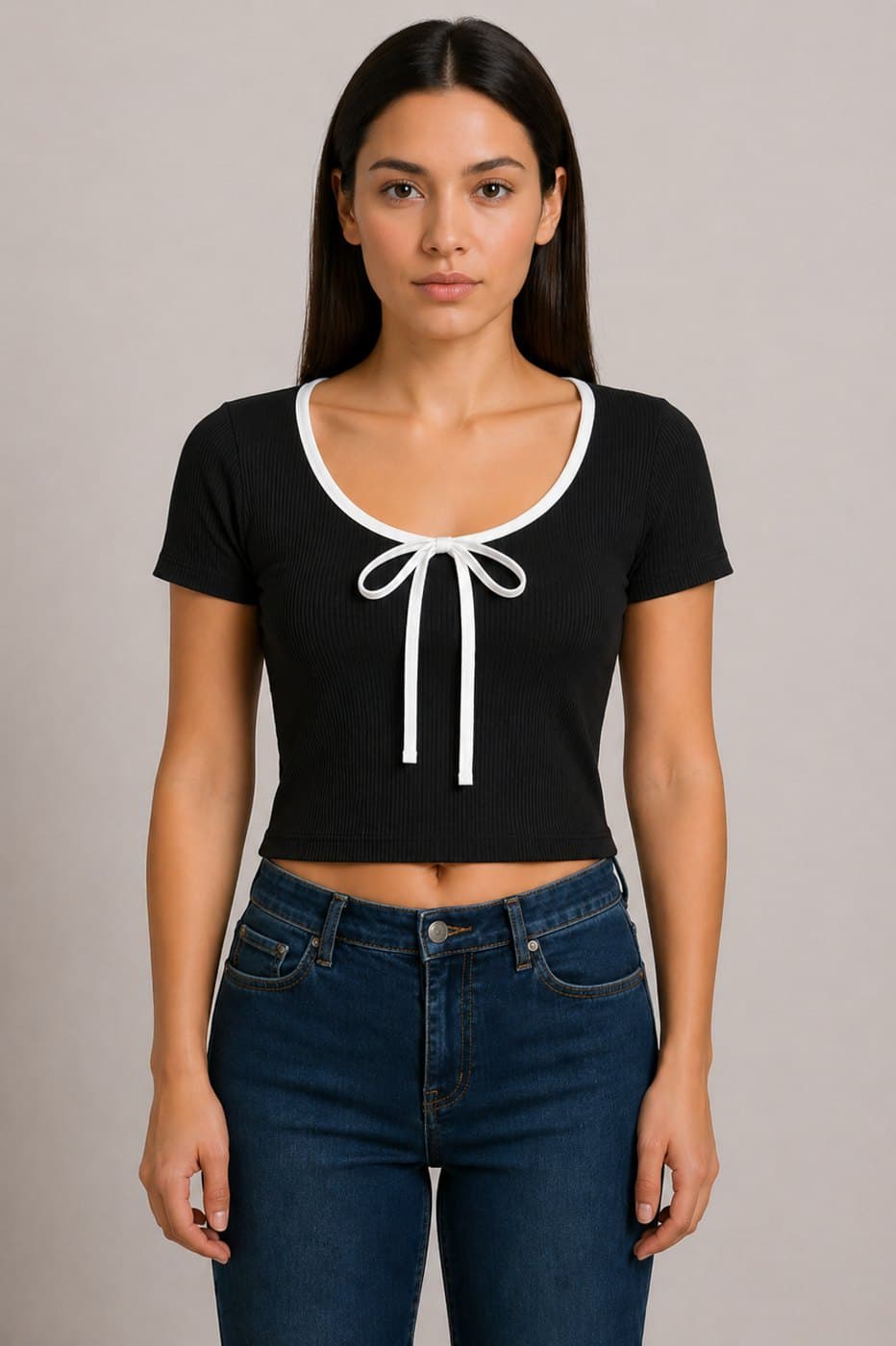 Zaliana Basic Tie Crop Top - Black